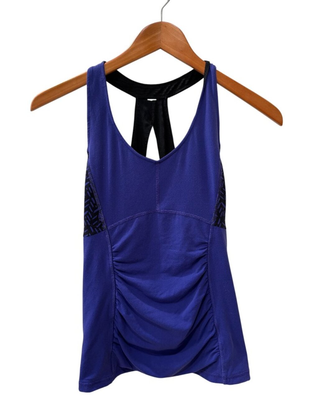 Lucy Ruched Ribbed Workout Tank Purple Racerback Athleisure Top (Small, approx.)